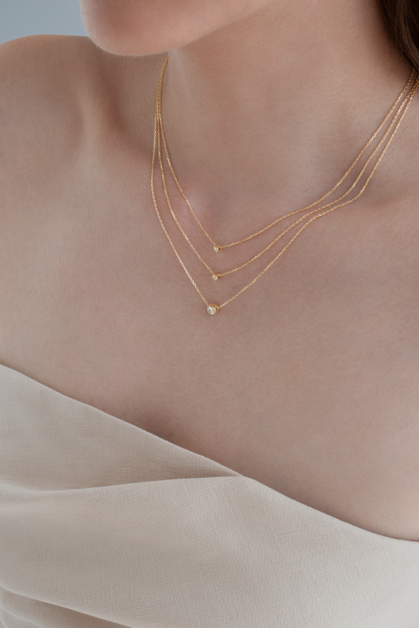 Solitaire Bezel Diamant Halskæde | Rund