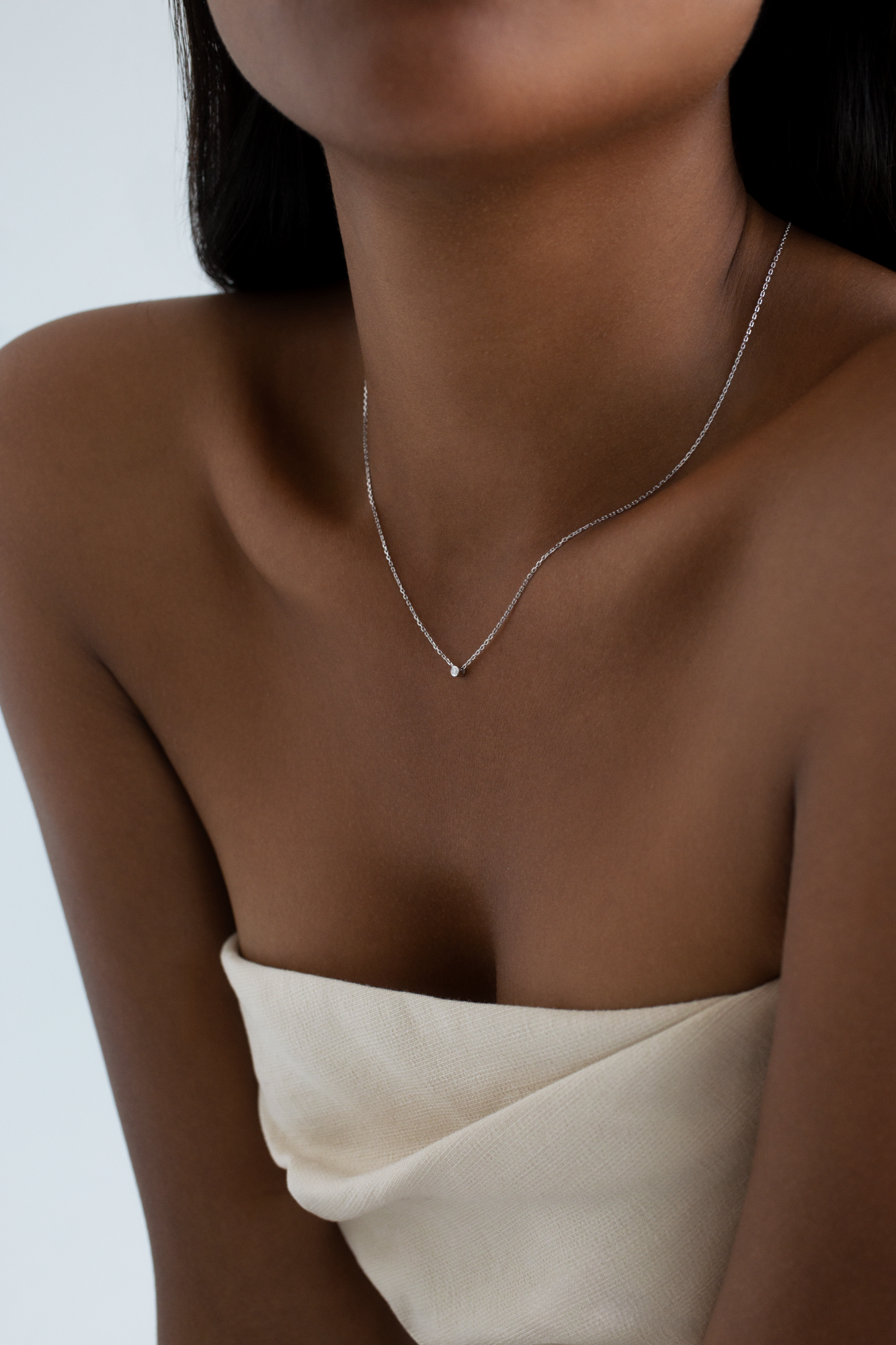 Solitaire Bezel Diamant Halskæde | Rund