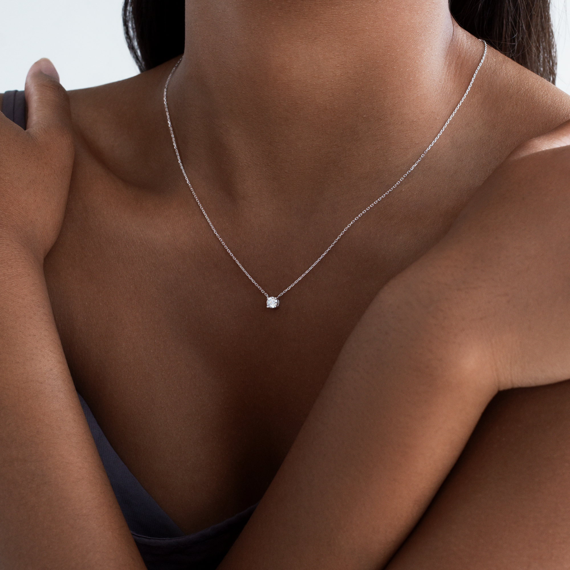 Solitaire Prong Diamant Halskæde | Rund