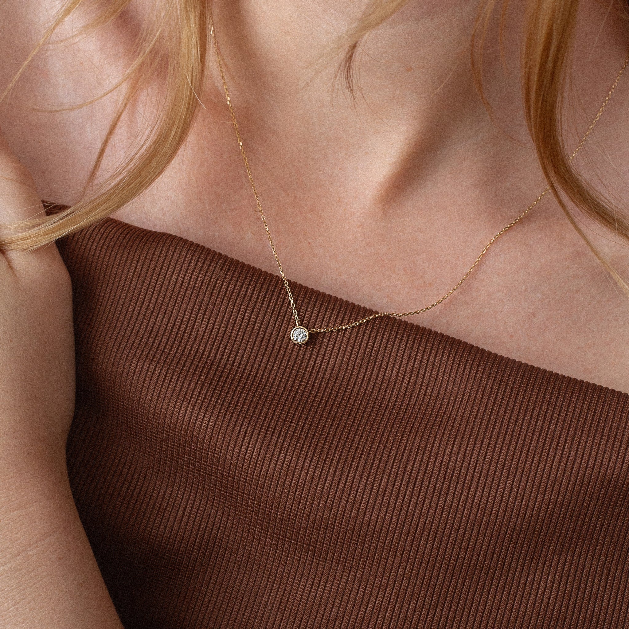 Solitaire Bezel Diamant Halskæde | Rund