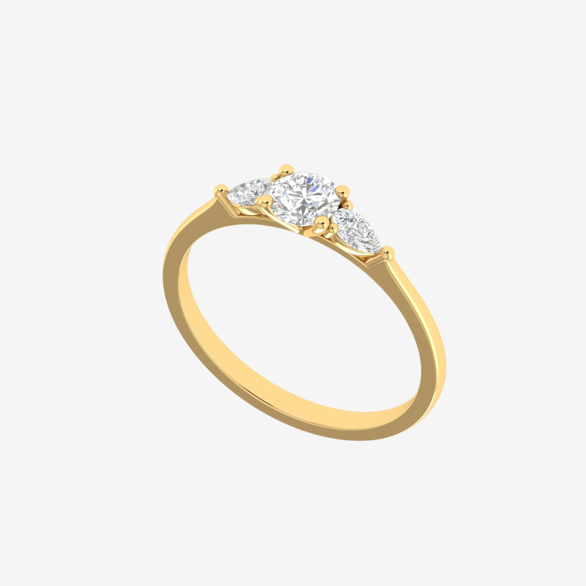 Trestensring med Rund & Dråbe Cut Diamanter