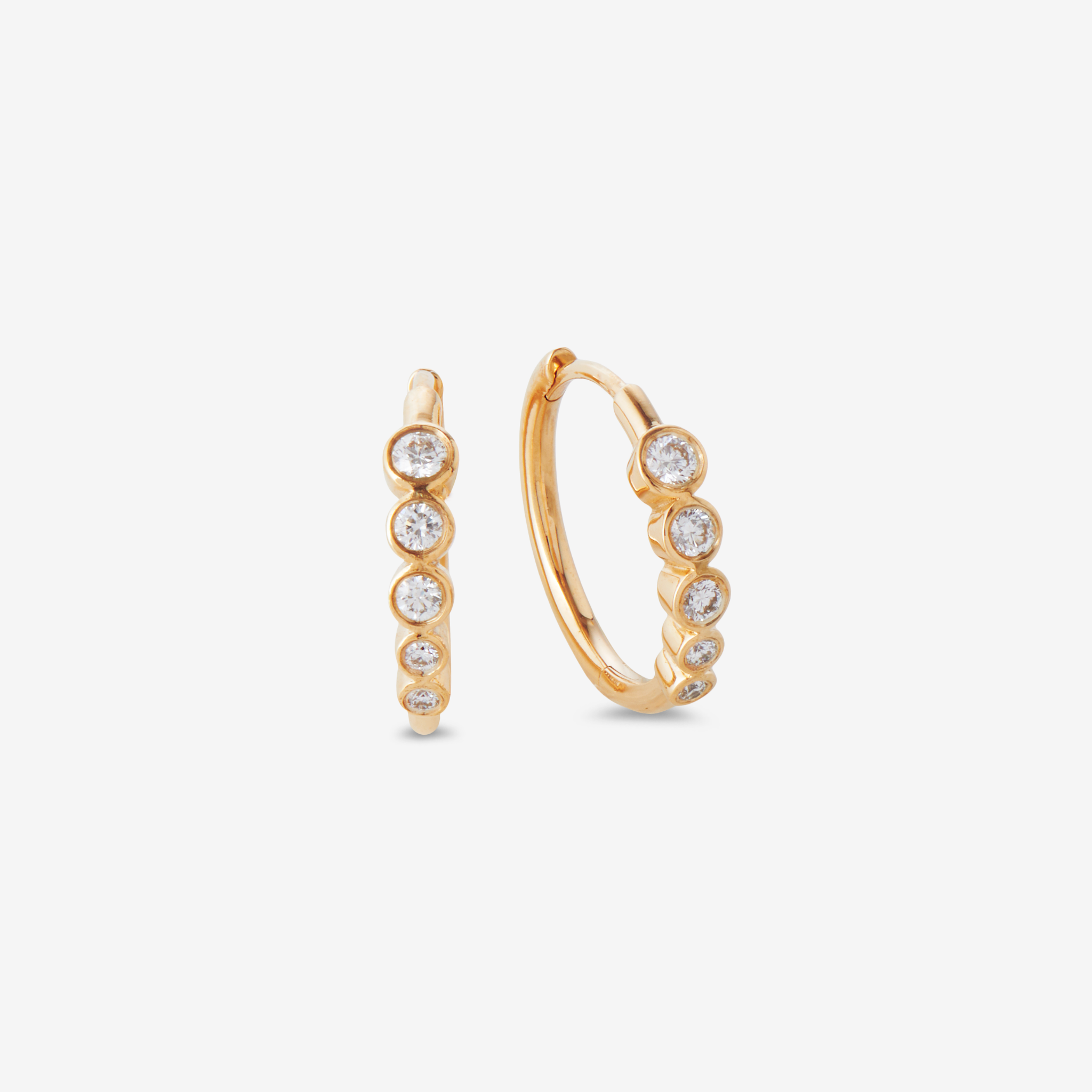 5-stens Bezel Diamant Hoops | 18K Guld