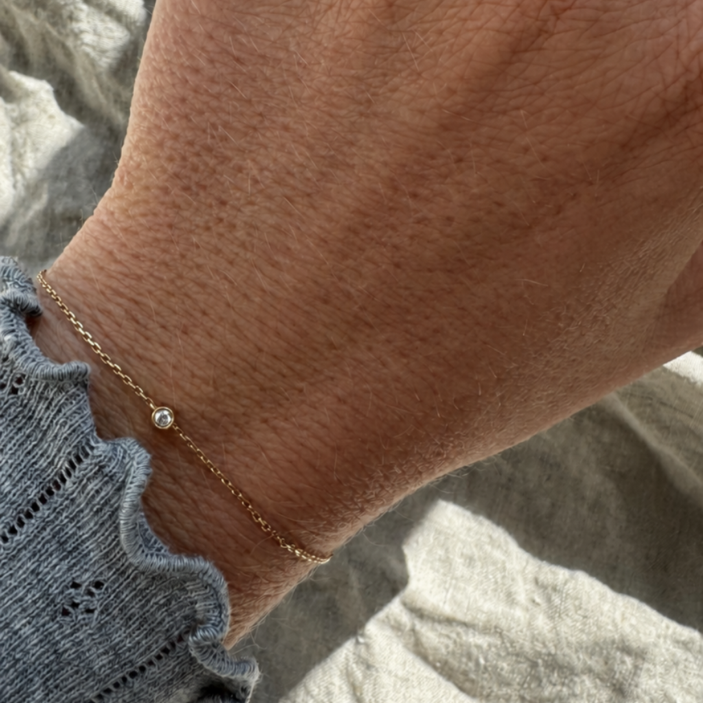 Solitaire Bezel Diamant Armbånd | Rund