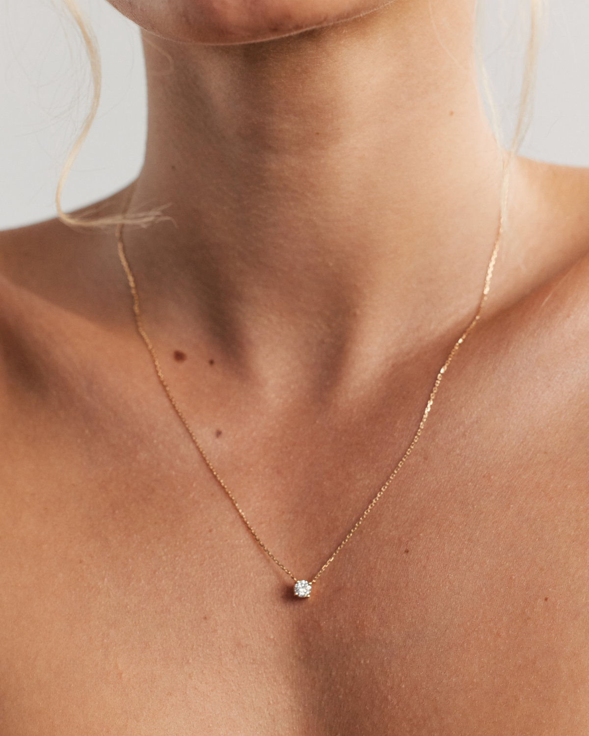 Solitaire Prong Diamant Halskæde | Rund